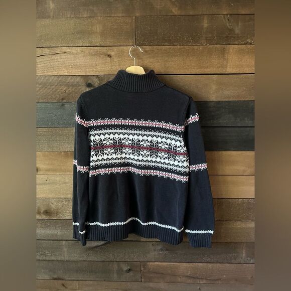 Vintage Croft & Borrow Snowflake Knit 1/4 Zip Black & Maroon Sweater Size Large - Picture 6 of 8